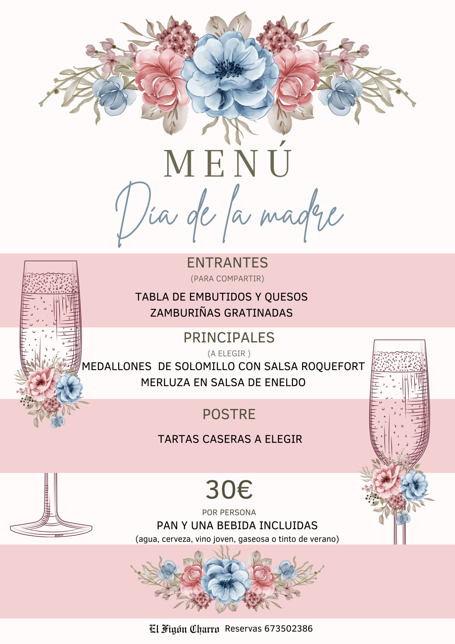 Menú Día de la madre comida restaurante floral rosa azul- copia